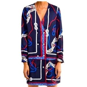 Zara Knot Print Double Breasted Satin Dress Size S